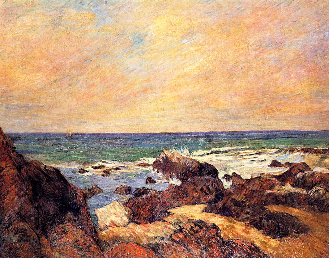 Rocks and Sea - Paul Gauguin Painting